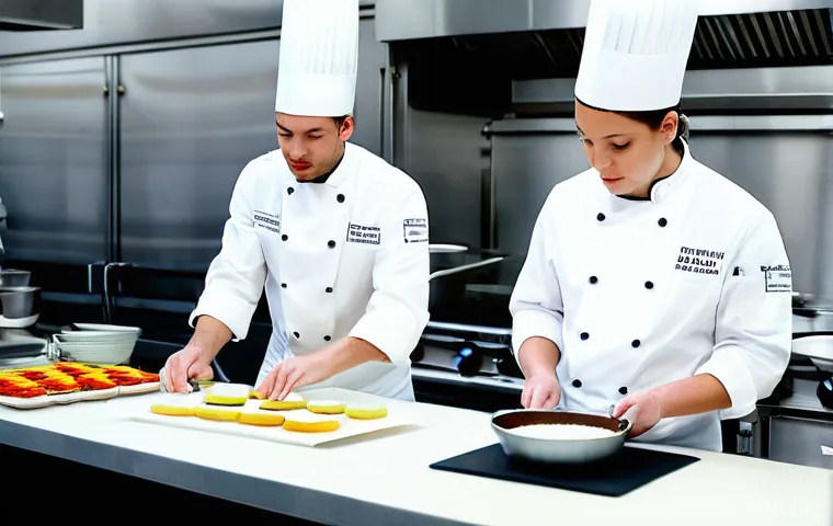 양식조리사로 이직 성공한 사례 인터뷰 - **Prompt:** "A young adult, formerly dressed in office attire, is now vibrantly happy and focused in...