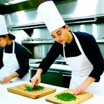 양식조리 자격증 취득 시 유의해야 할 점 - **Prompt 1: Culinary Students in a Modern Kitchen**
    "A group of diverse culinary students, aged ...