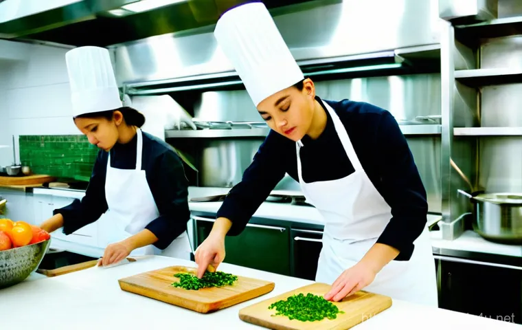 양식조리 자격증 취득 시 유의해야 할 점 - **Prompt 1: Culinary Students in a Modern Kitchen**
    "A group of diverse culinary students, aged ...