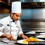 Home 21 양식조리 자격증 취득 후 할 수 있는 일들 - A professional chef in a modern Indian restaurant kitchen, wearing a clean white chef's uniform and ...