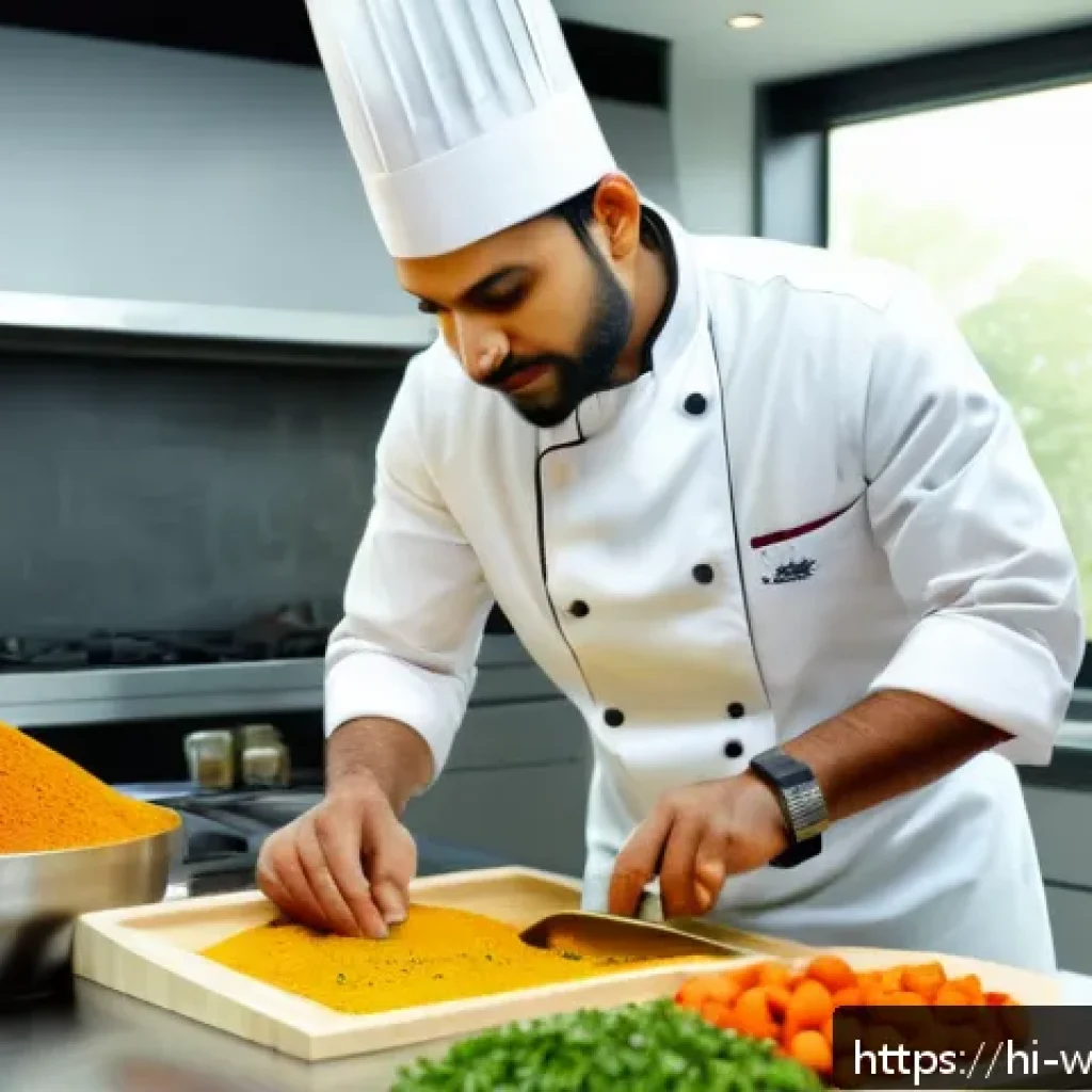 호텔 조리사로 이직하기 위한 전략 - A professional Indian chef in a modern kitchen expertly chopping fresh vegetables with precision, vi...
